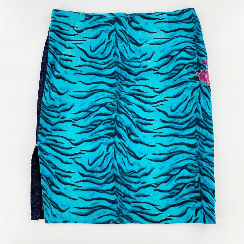 Y2K Versace Jeans Couture RARE Zebra Denim Orchid Pencil Skirt Size EU 44 US 6